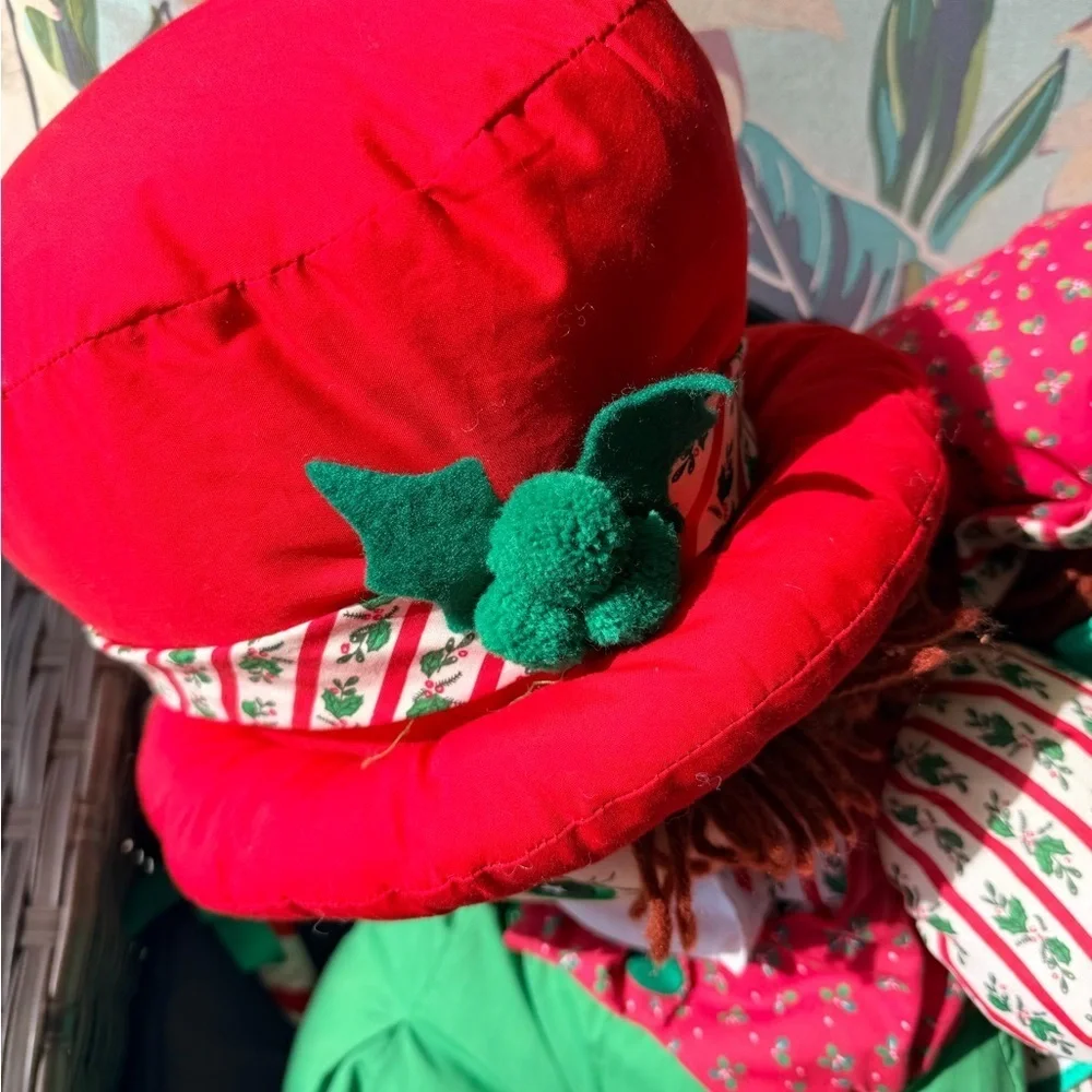 Vintage Boy & Girl Holly Mine Pillow Persons Christmas Dolls 26